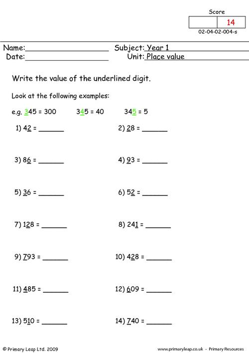 Numeracy: Place value 2 | Worksheet | PrimaryLeap.co.uk
