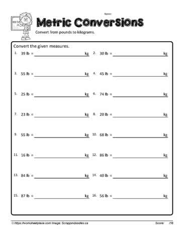 converting pounds to kilograms worksheet