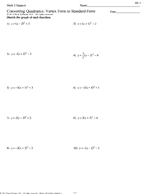 converting quadratic equations worksheet standard to vertex