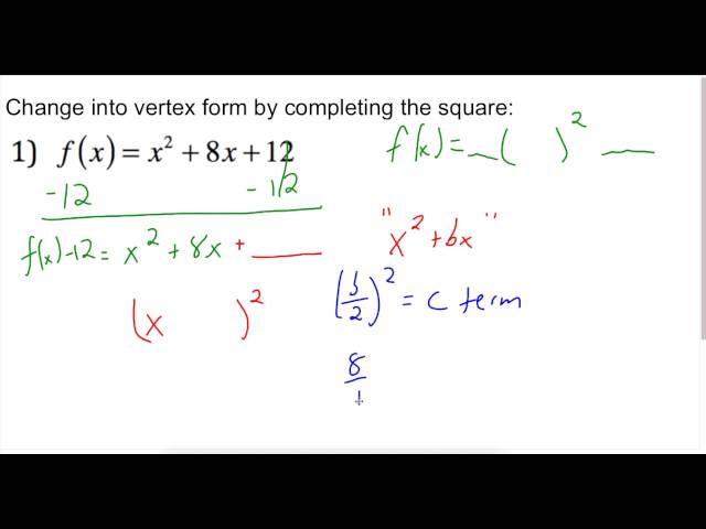 converting quadratic equations worksheet standard to vertex
