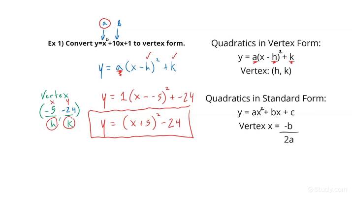 How to Convert Quadratic Equations from General to Vertex Form ...