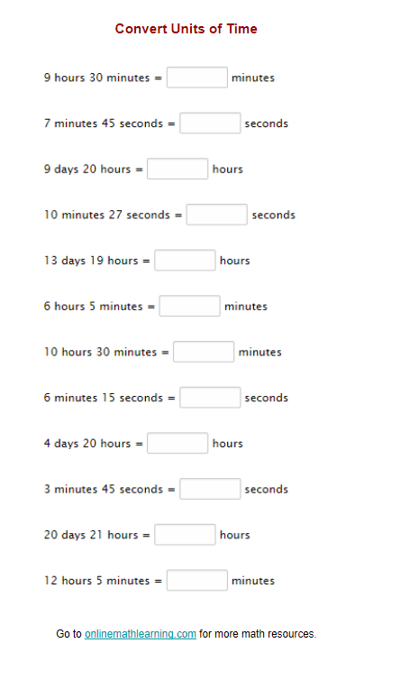 Convert Units of Time Worksheet (printable, online, answers)