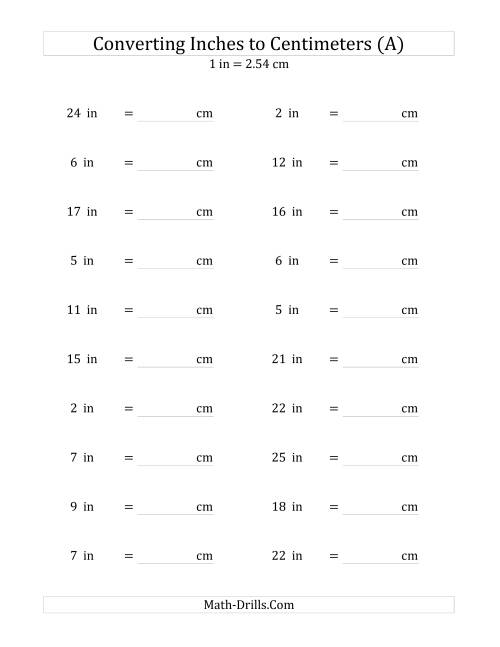 Converting Whole Inches to Centimeters (A)