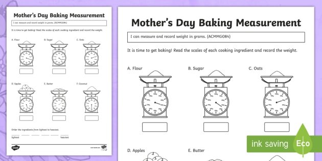 cooking measurements worksheet