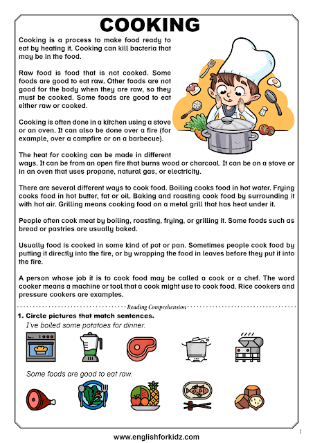 cooking worksheet for middle school