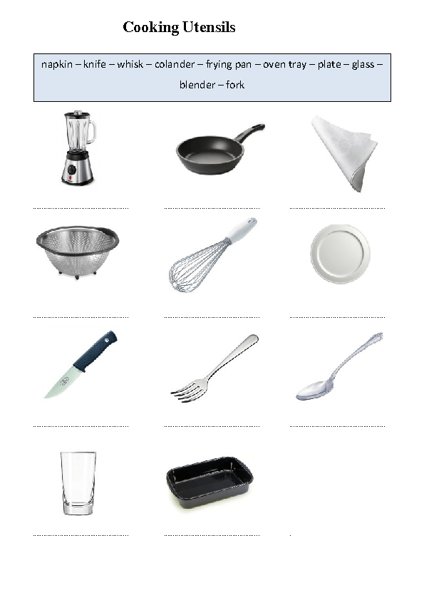 cooking worksheet for middle school
