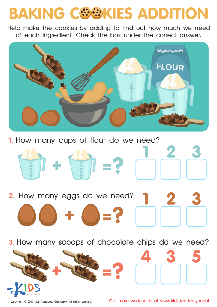 Baking Cookies Addition Worksheet for kids