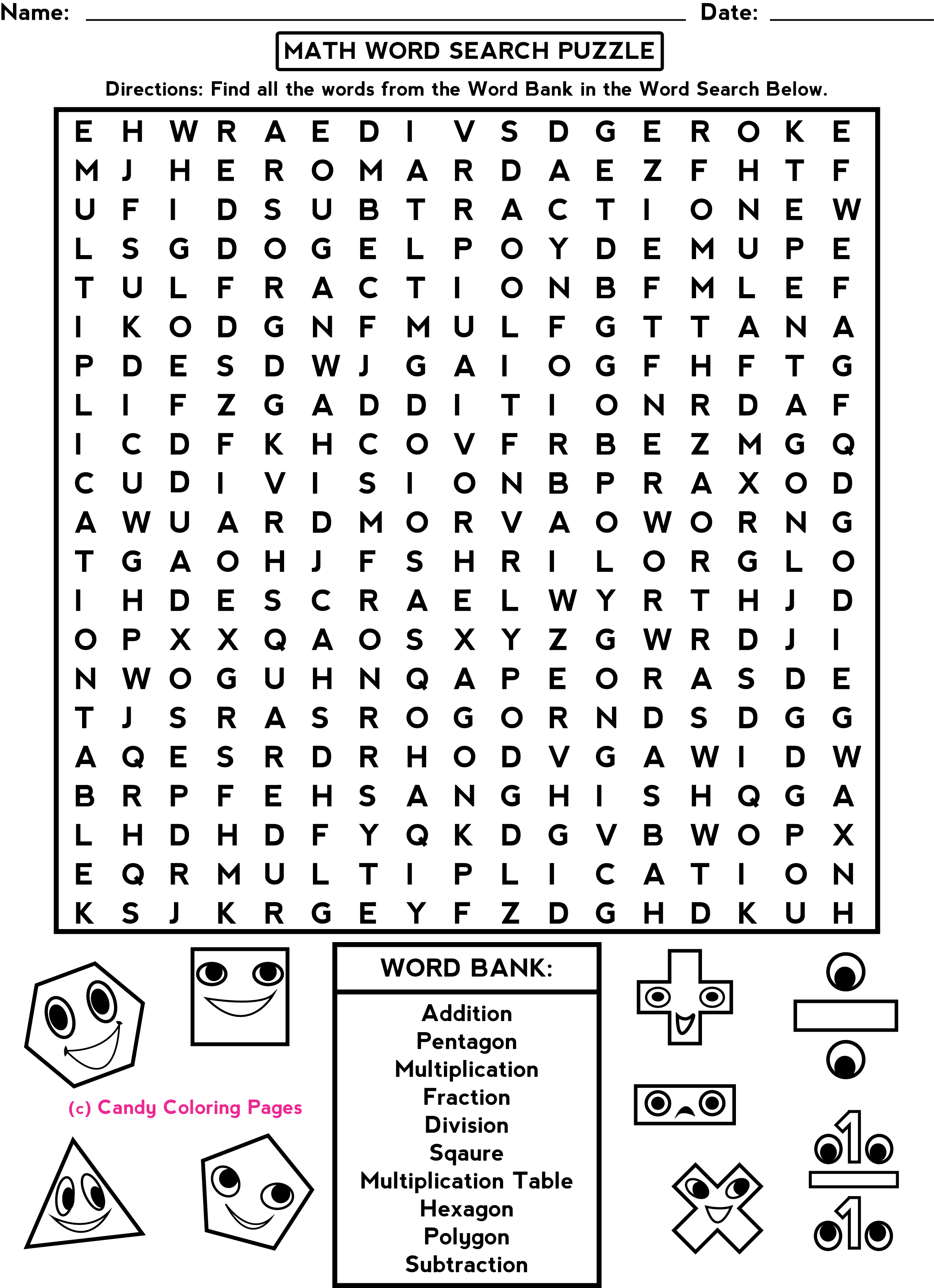 cool math games for kids | Penny Candy Math Worksheets