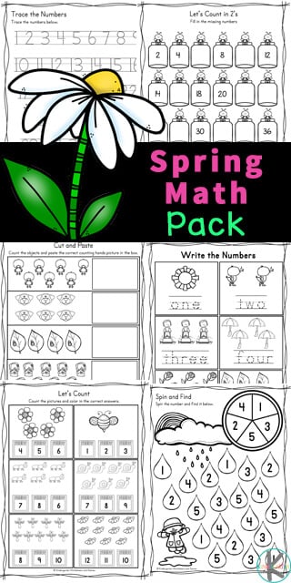 ☔ FREE Spring Math Worksheets for Kindergarten