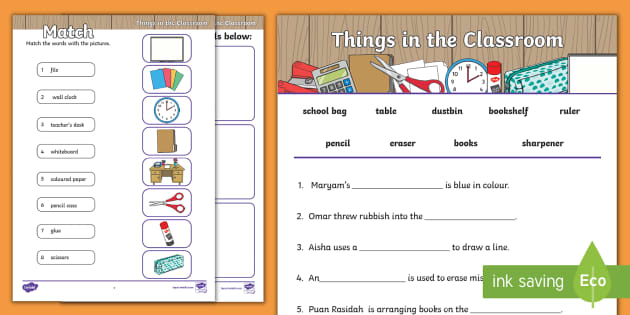Things in the Classroom Worksheet (teacher made) - Twinkl