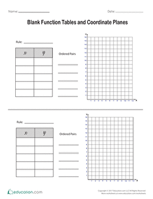 Blank Function Tables and Coordinate Planes | Worksheet ...