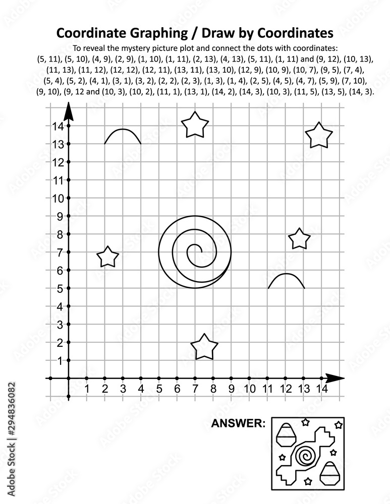 Coordinate graphing, or draw by coordinates, math worksheet with