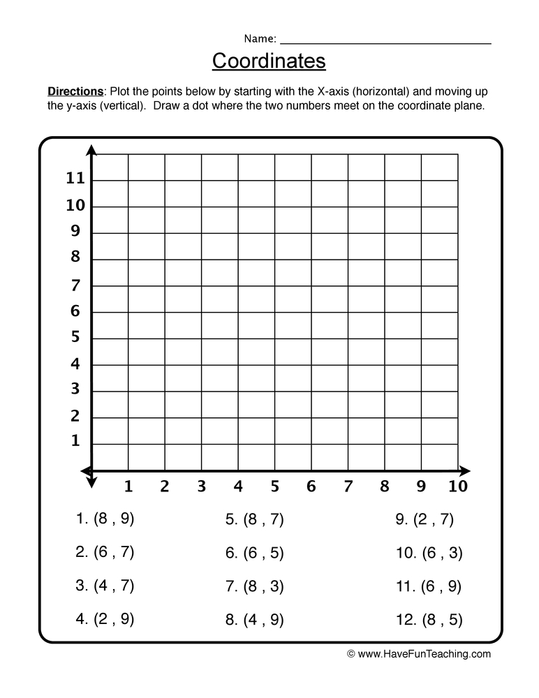 Use Coordinate Pairs Worksheet  