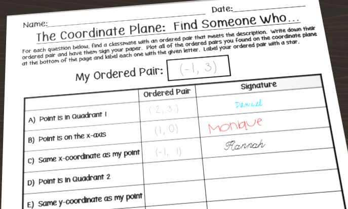Moving Around the Room with the Coordinate Plane - Activity Idea ...