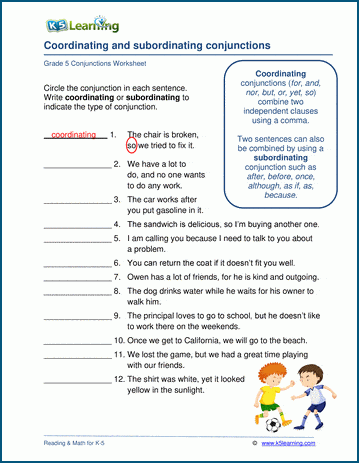 Conjunction worksheets | Worsheets library