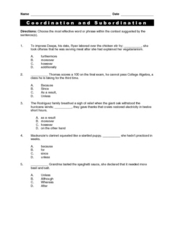 coordination and subordination worksheet