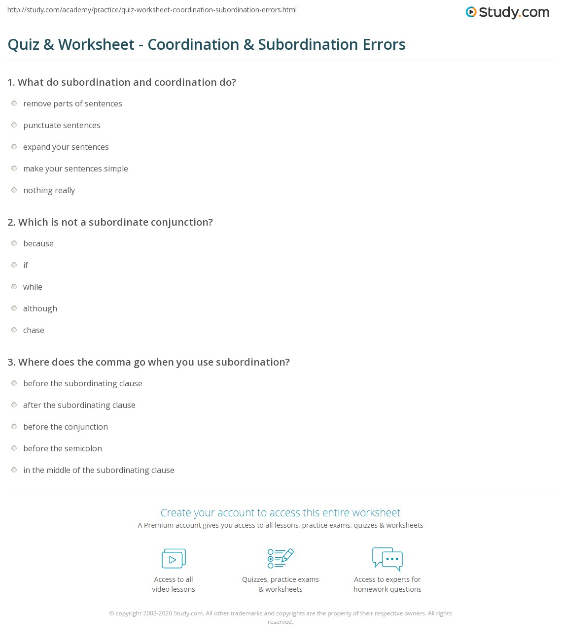 coordination and subordination worksheet