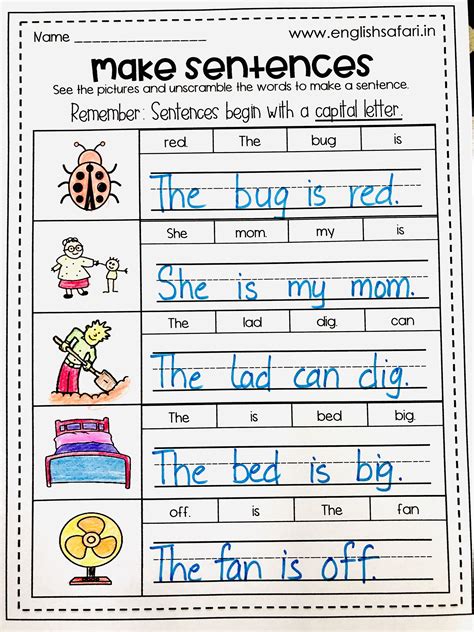 Sentence Copy Worksheet