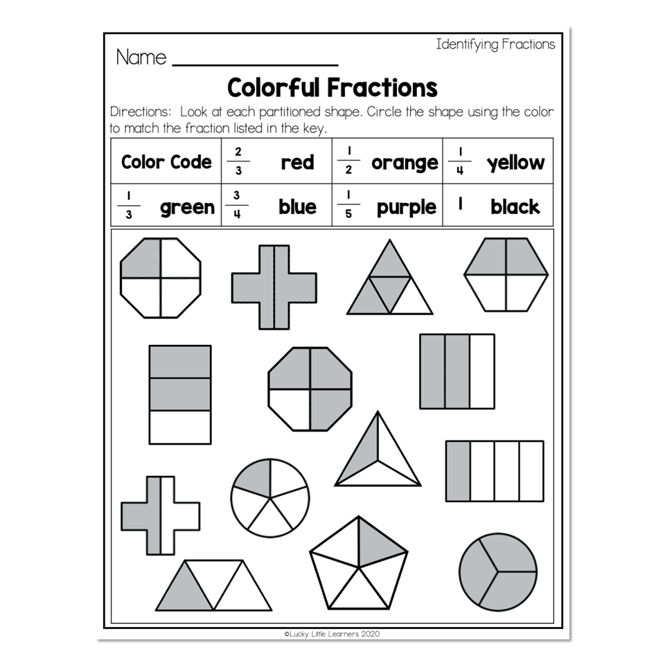 2nd Grade Math Worksheets - Geometry - Identifying Fractions ...