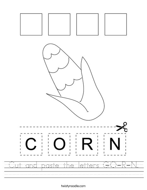 Cut and paste the letters C-O-R-N Worksheet - Twisty Noodle