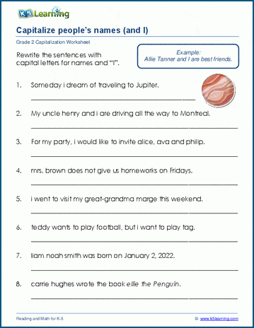 Capitalization of peoples names worksheets | Worsheets library