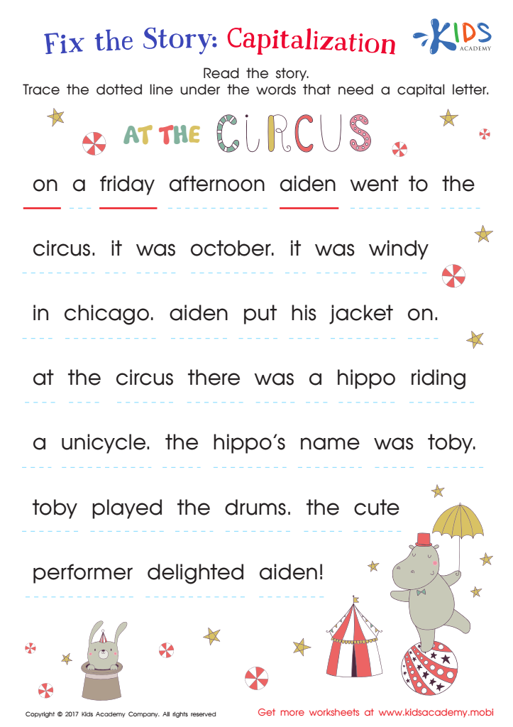 Fix the Story Capitalization Worksheet: Free Printable for Kids