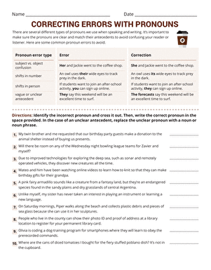 correct pronoun worksheet