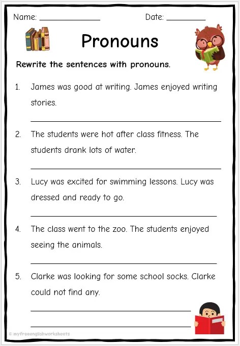 Pronoun Worksheets - Rewriting Sentences | Free English Worksheets