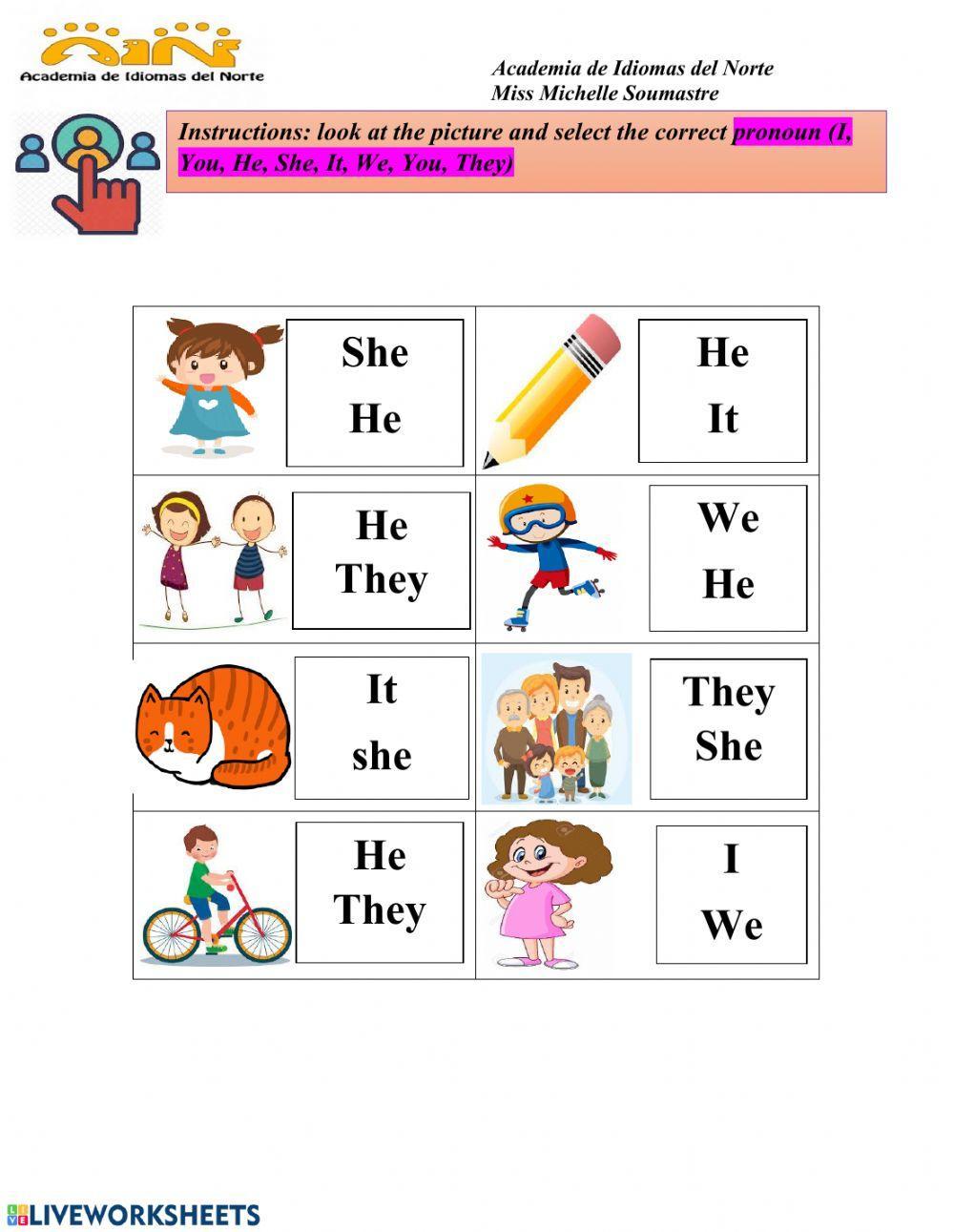 Choose the correct pronoun worksheet  