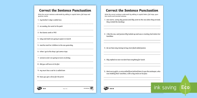 Simple Correct Punctuation Activity | KS1 Practise Resources