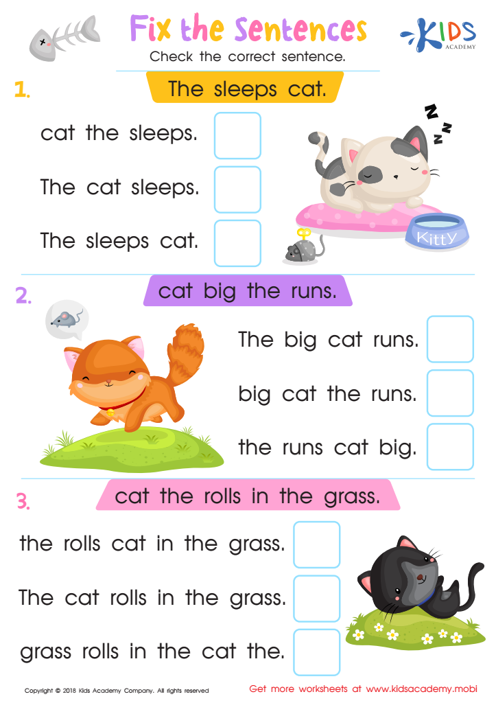 Fix the Sentences Worksheet for kids
