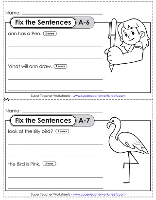 Fix the Sentences: Level A Worksheets
