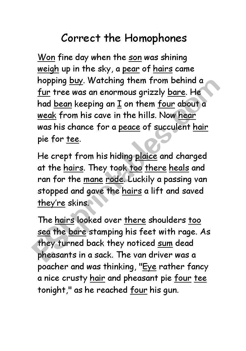 correct the homophones worksheet