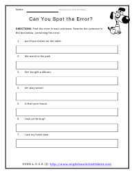 correct the sentence worksheet