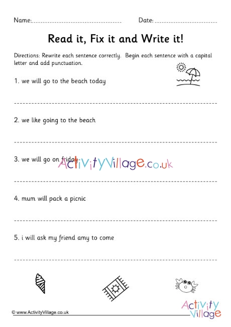 Correct the Sentence Worksheet KS1