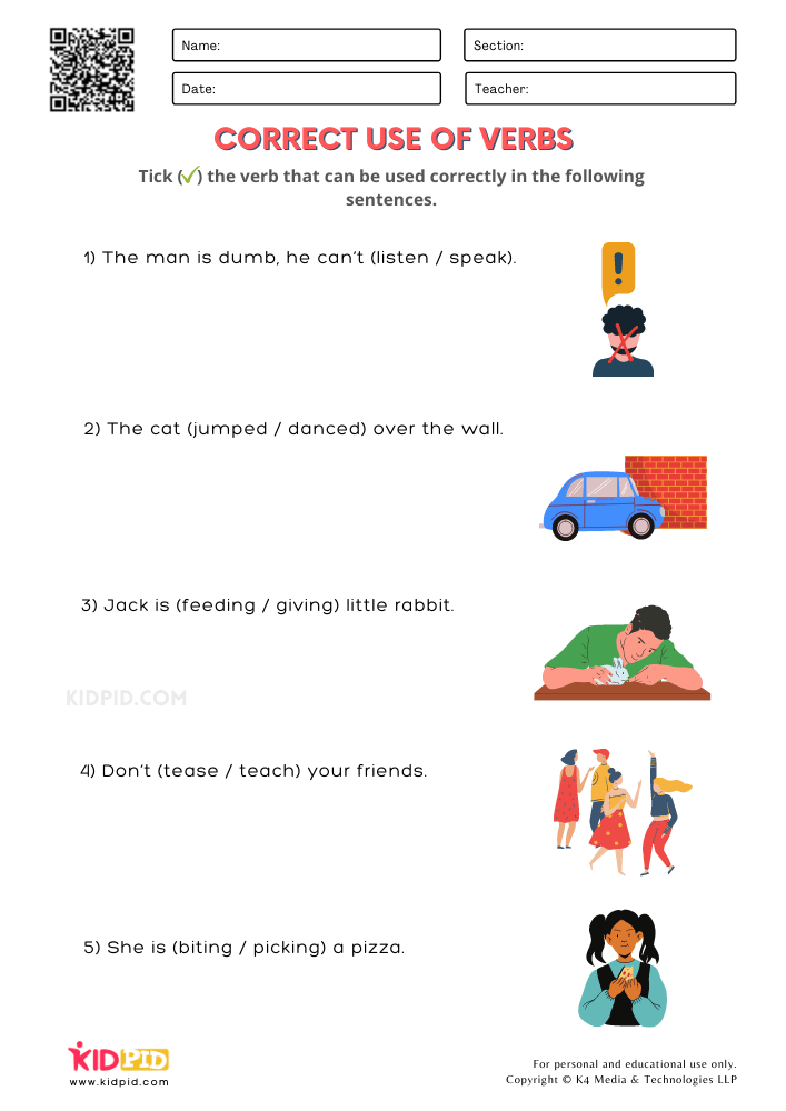 correct use of verbs worksheet