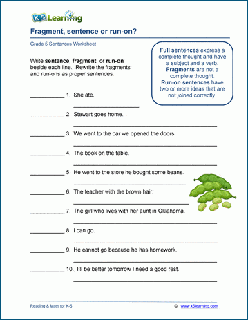 Fragments &  Run-On Sentences Worksheets | Worsheets library