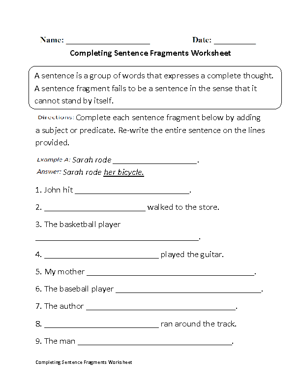 worksheets library | Sentence Fragments Worksheets