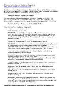 Correct Sentence Fragments Lesson Plans &  Worksheets