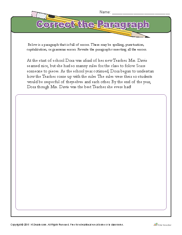 correcting paragraph worksheet
