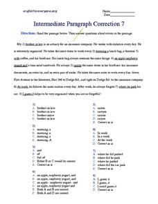 Intermediate Paragraph Correction #7 Worksheet for 4th - 7th Grade ...
