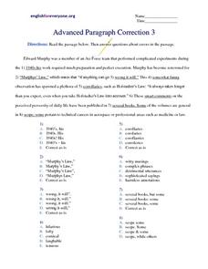 Advanced Paragraph Correction #3 Worksheet for 5th - 7th Grade ...