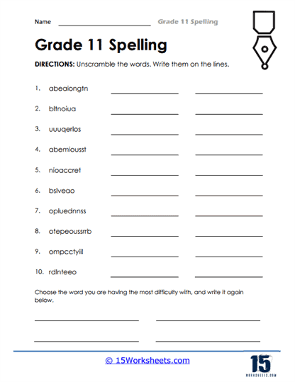 Grade 11 Spelling Worksheets - 15 Worksheets Library