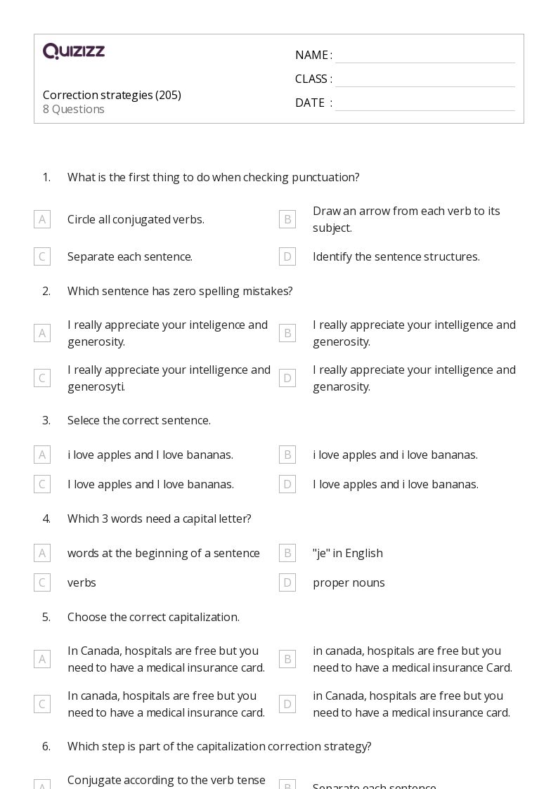 corrections worksheet 1st grade spelling strategies