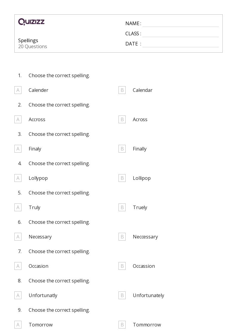 50+ Spelling worksheets for 7th Class on Quizizz | Free &  Printable