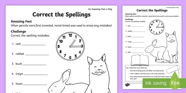 Correct the Spellings Worksheet - Primary Resourcces