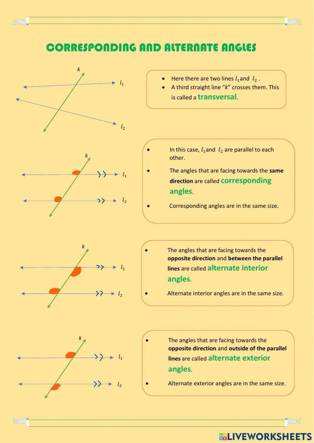 Corresponding Angles And Alternate Angles Worksheets And Revision Corresponding Angles And Alternate Angles Worksheets And Revision