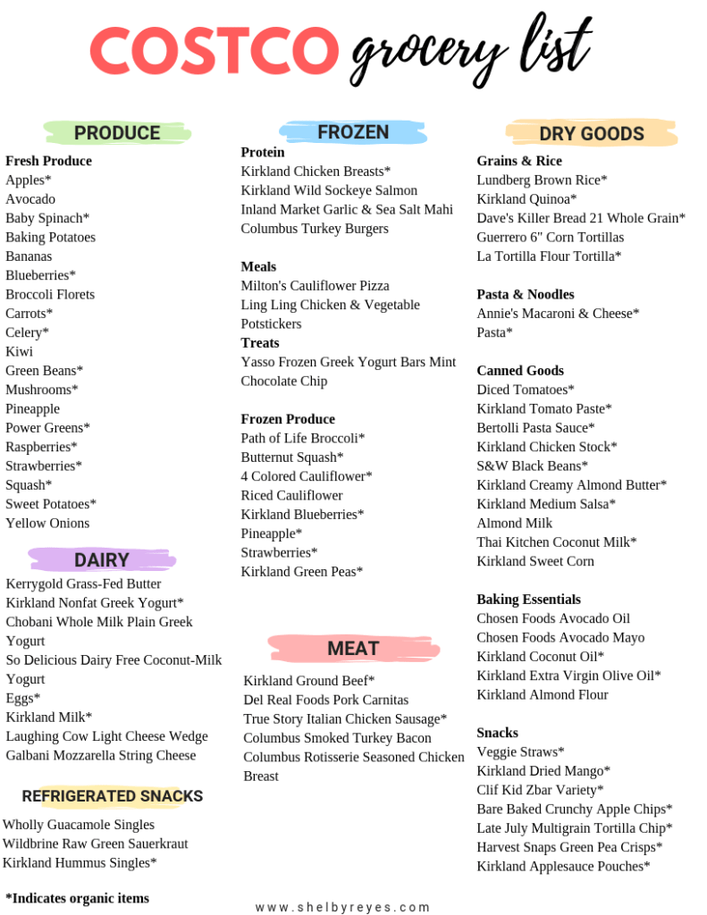 costco printable grocery list
