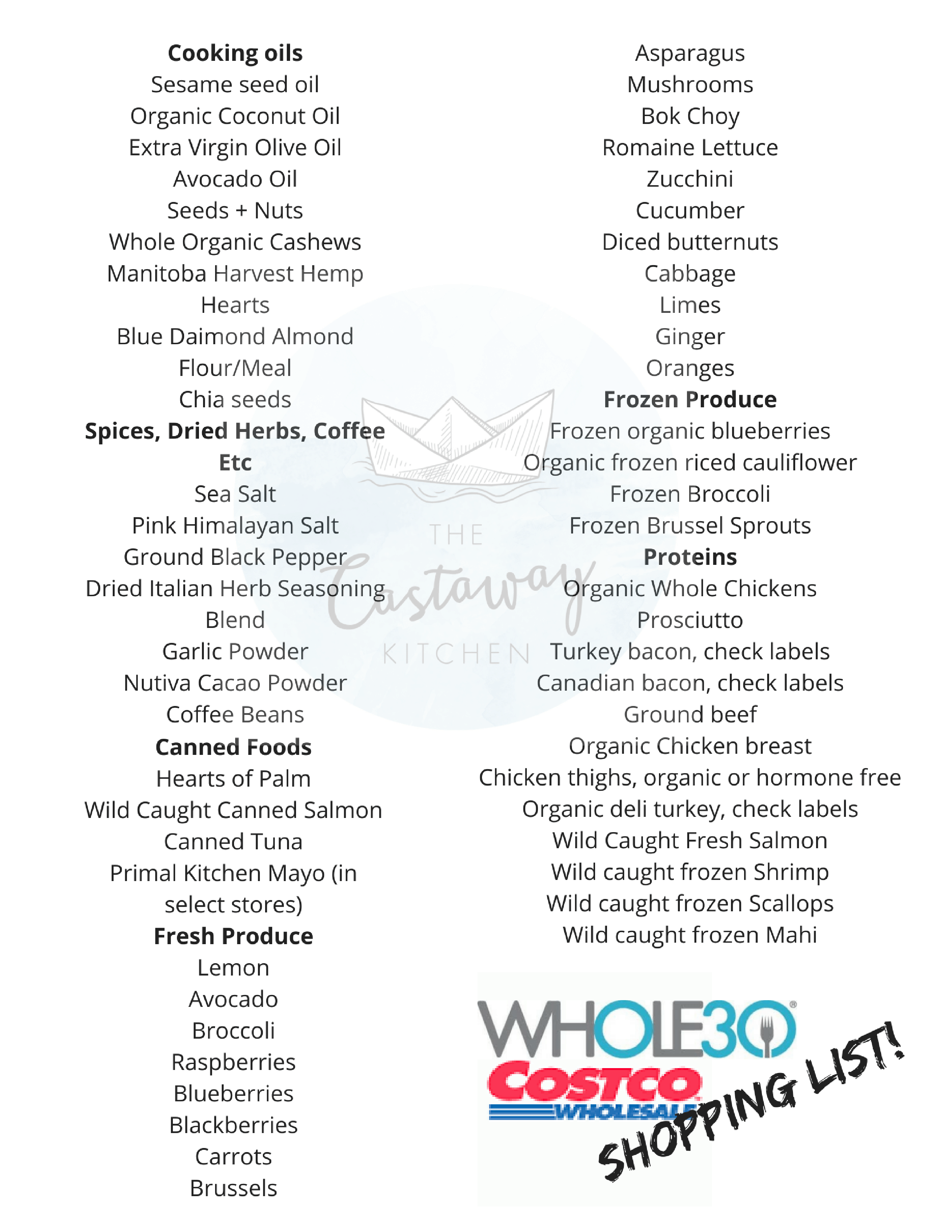 costco printable grocery list