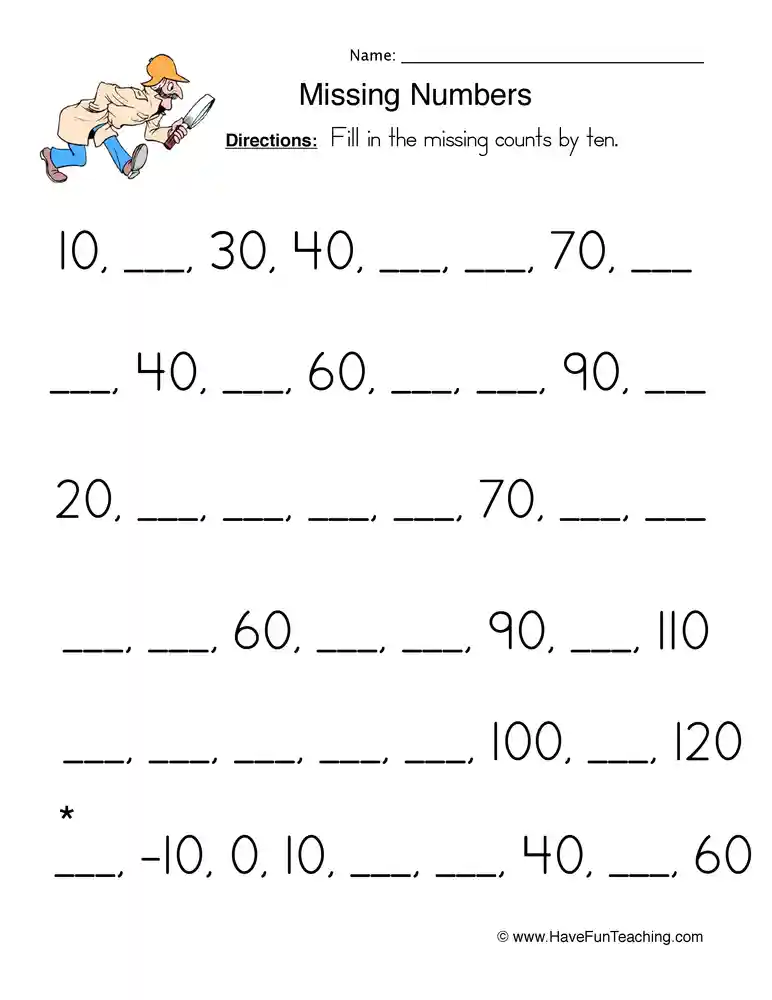 Count Tens Fill in the Blank Worksheet by Teach Simple